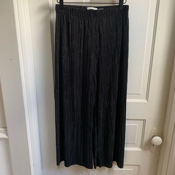 Alice + Olivia Metallic Wide Leg Elba Pants Black Size 4 - Picture 4 of 5